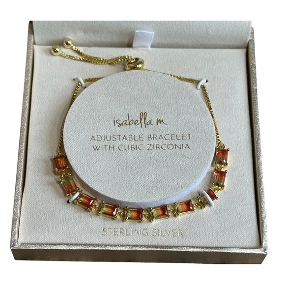 NEW Isabella M Watermelon CZ Gold /Sterling Adjustable Style Tennis Bracelet - Picture 2 of 4